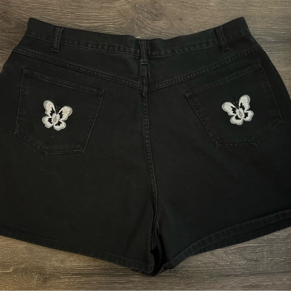 L.A. Blues Black High Waist Shorts with White Embroidery